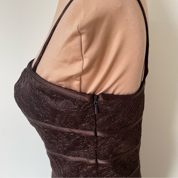 JS Collections Brown Lace Shell Spaghetti Strap Evening Gown Cocktail Dress Sz 6 - Picture 6 of 9